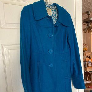 Tulle Wool/Viscose Classic 3/4 length Pea Coat - Teal,  Size M